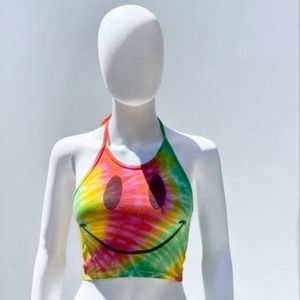Smiley Halter Tie Dye Crop Top